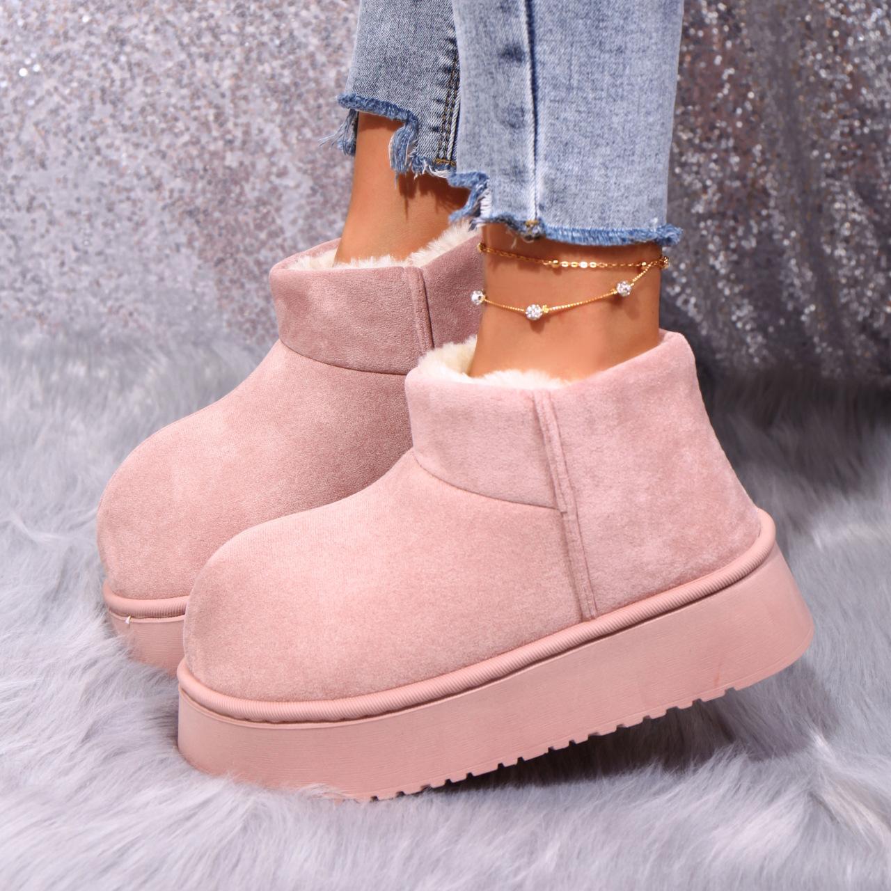 

Модные милые розовые сапоги-дутики из искусственной замши женские зимние теплые короткие плюшевые ботильоны женские корейские нескользящие на платформе женские 36-37 розовый