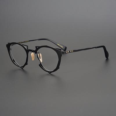 Super Persönlichkeit Japanischer Designerstil Grüne Runde Brille Titanplatte Blaue Optische Brille