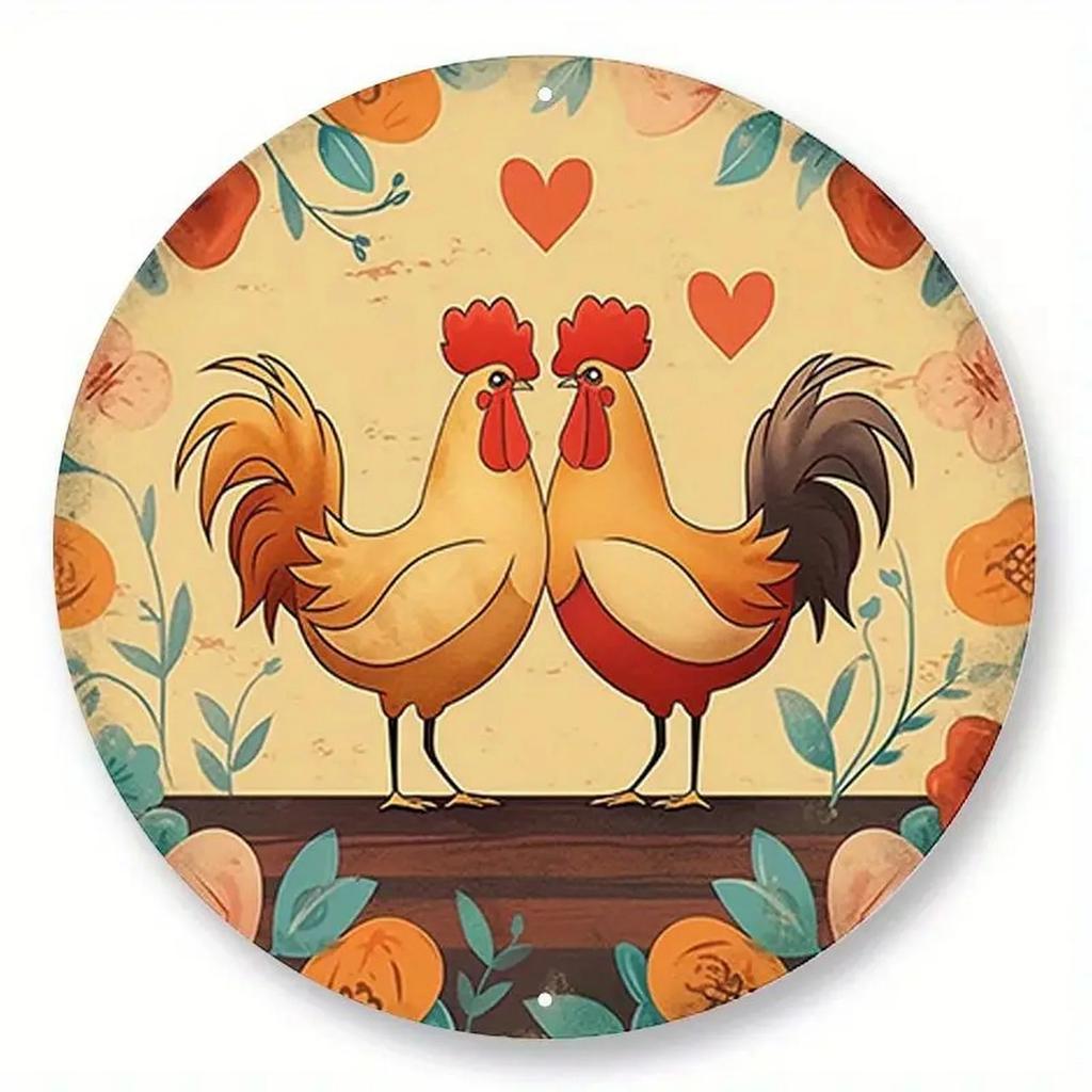 High Definition Metal Tin Sign Set Colorful Rooster Themed Round Wall Art Decor for Farmhouse Kitchen and Country Style Home Dec