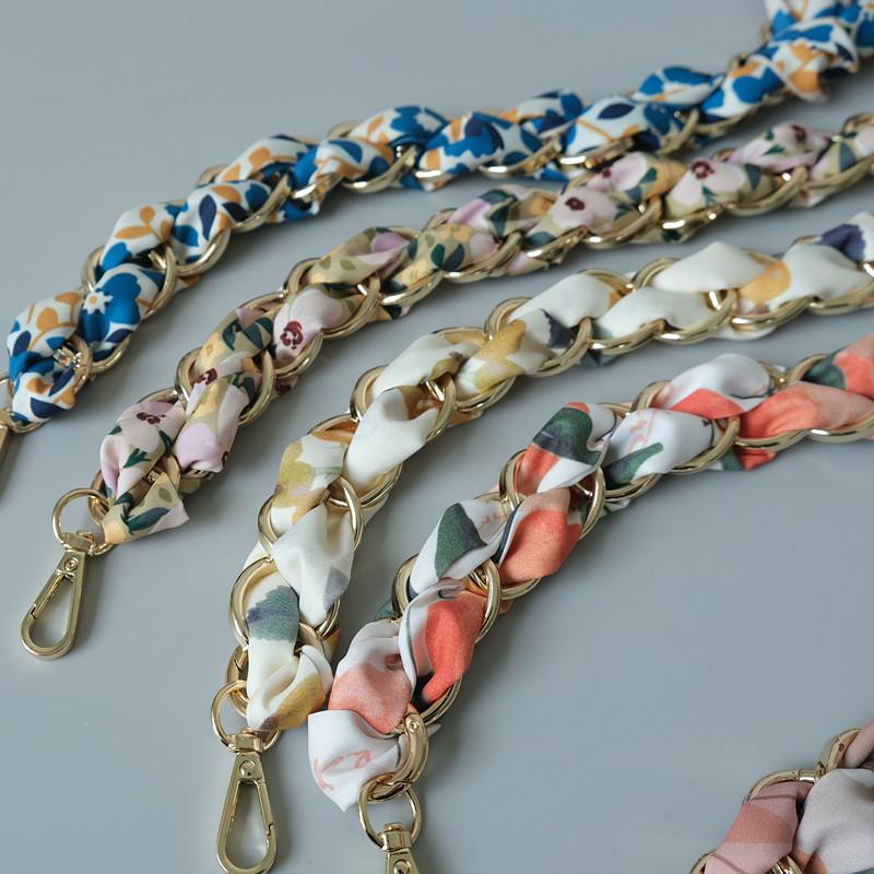 New Fashion Spring Summer Woman Handbag Accessory Part Chains Detachable Replacement Floral Silk Cotton Scarve Strap Women Chain