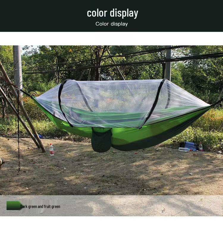 Automatic Quick-Open Mosquito-Proof Hammock with Parachute Cloth for Outdoor Camping (Single/Double)
