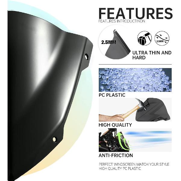 Evomosa Motorrad Windschutzscheibe Sport-Visier Passend für MT-03 MT03 MT-25 MT25 2013 2020 2021 20-21 (Schwarz)