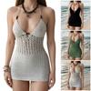 Knitting Tied V Neck Halterneck Backless Tied Up Beach Dress Adjustable Summer Outfit For Women Swimwear Cover Up