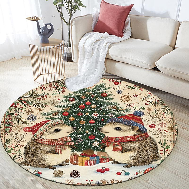 Christmas animals pattern round rug,Carpet Rug for Living Room Bedroom Playroom ,Non-slip Floor Mat,Holiday Gifts and Birthday Gifts.
