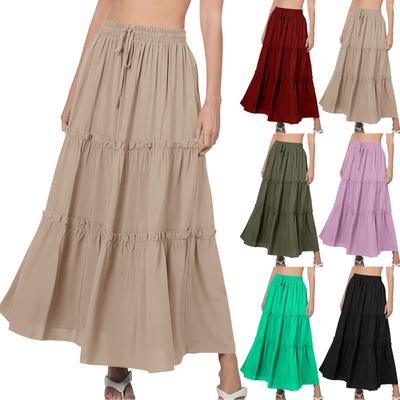 Dámská Plus Boho Elastický Pas na Stahování Vrstvená Volánová Maxi Sukně A-Linii