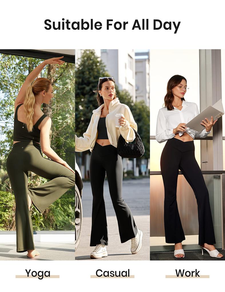 CRZ YOGA Flared Yoga Soft and Plus Size S Leggings, V-Waist, Stretch, Fitness, Size, 31"/78cm Inseam, Butterluxe, Black,