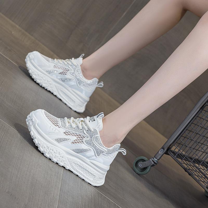 Popular Little White Shoes Women's 2025 Summer New Mesh Breathable Light Casual Fashion Small Thick Sole Heightening Women's Shoes