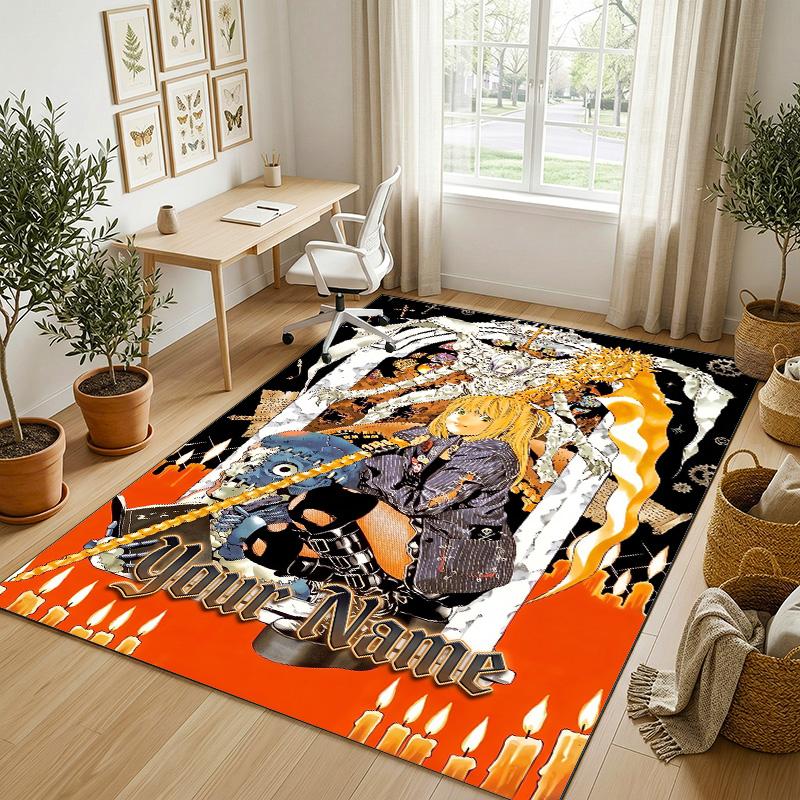 Personalized Crystal Velvet Carpet,Death Note Custom Printed Name, Plush Area Rug For Home Indoor Decor