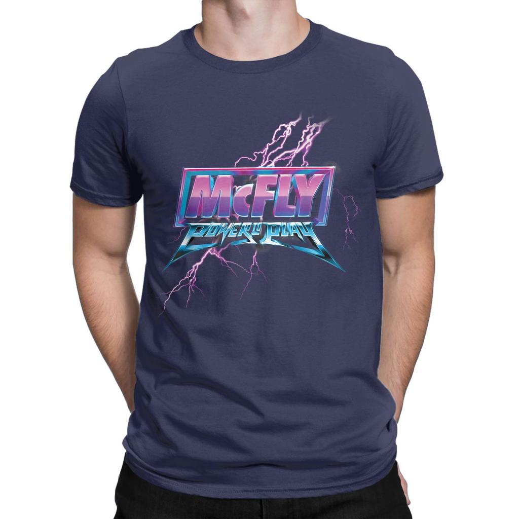 Men's T-Shirt McFly Power To Play Logo Awesome 100% Cotton Tee Shirt Short Sleeve Pop Rock T Shirt O Neck Clothing Plus Size