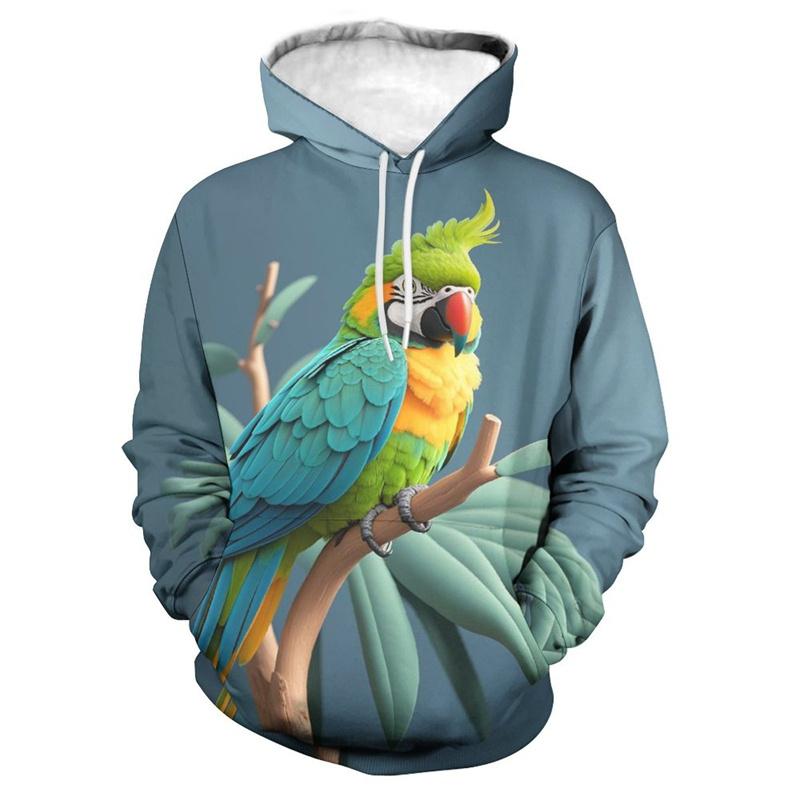 Moletom engraçado com padrão de papagaio para homens mulheres pássaros animais moletons estampados em 3D moletons casuais streetwear pulôver mangas compridas