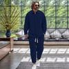Men's Casual Collar Long Sleeved Shirt Long Pants Cotton Linen Set