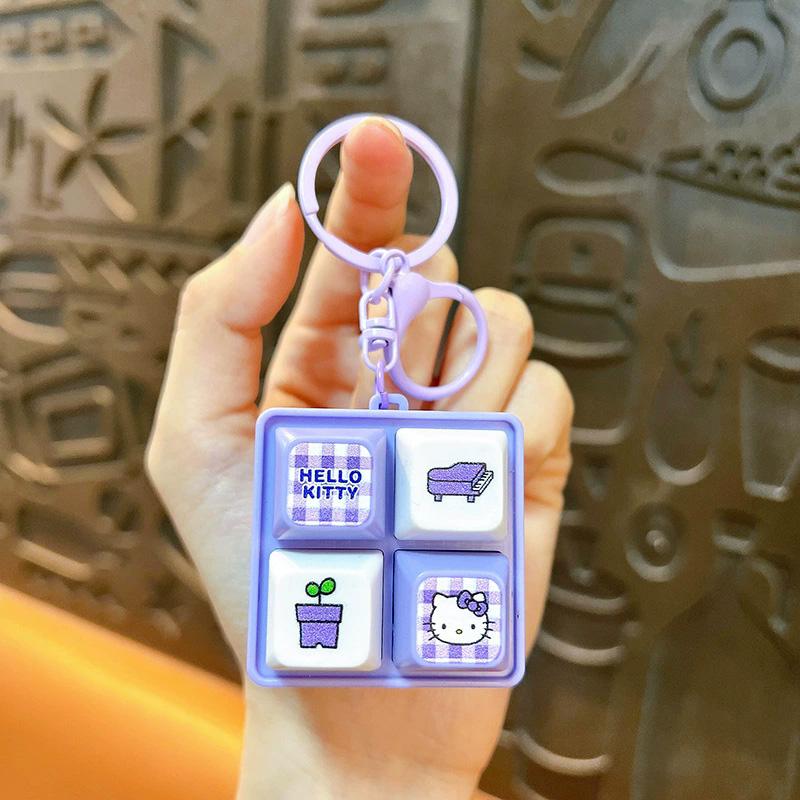 Kawaii Hellokitty Button Keycap Fidget Keychain Finger Keyboard Caps Toy Clicker Toy Kt Cat Keyring Bag Charm Stress Relief Gift