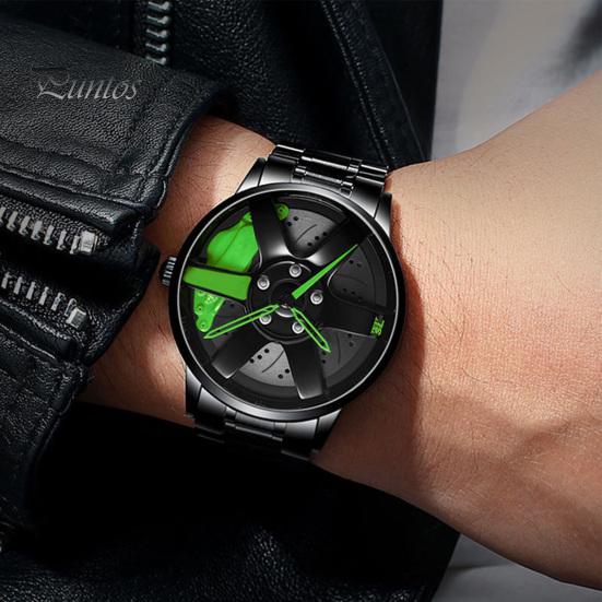 Men Waterproof Sports Car Wheel Hub Design Steel Band Quartz Watch Wristwatch