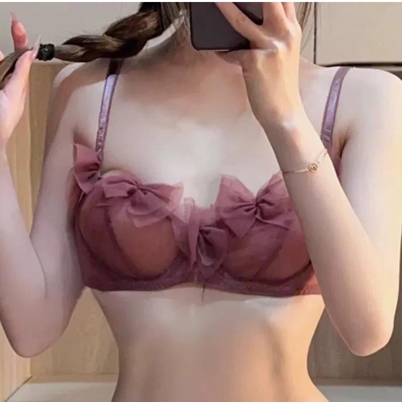 

Wine Red Sheer Mesh Bra with Tulle Ruffle Details S червоний