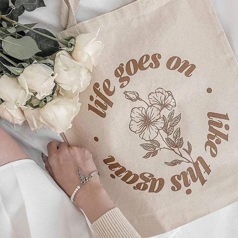 Letter Print Tote Bags Harajuku Women Shoulder Bag  Shopping Bags Causal Female Handbags Girl Canvas Handbag