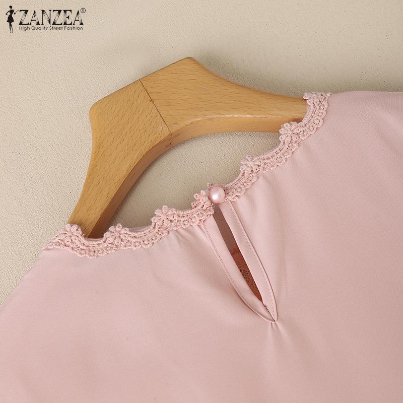 ZANZEA Women Casual Flare 3/4 Sleeve Elegant Lace Patchwork Blouse
