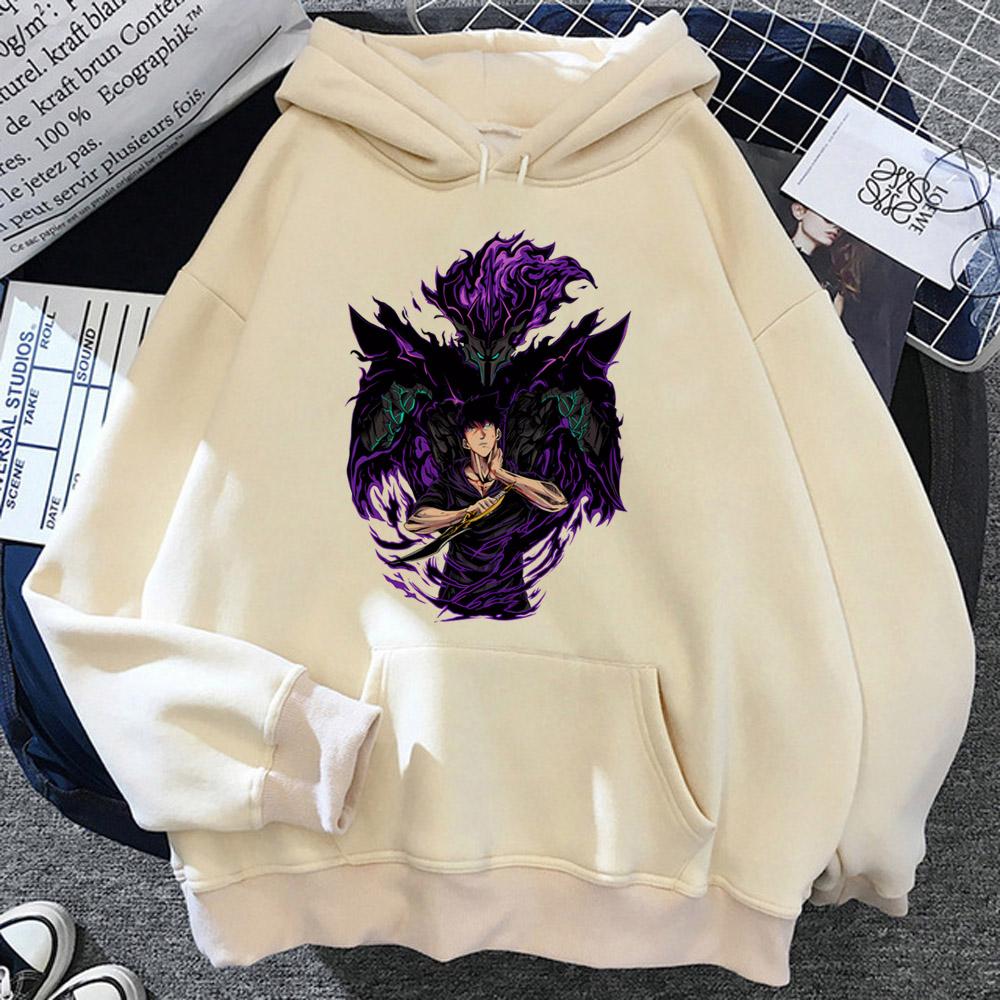 Sung Jin Woo Potisk Mikina s Kapucí Anime Solo Leveling Streetwear Muži Ženy Dlouhý Rukáv Mikiny Harajuku Volná Ležérní Pulovr Mikina