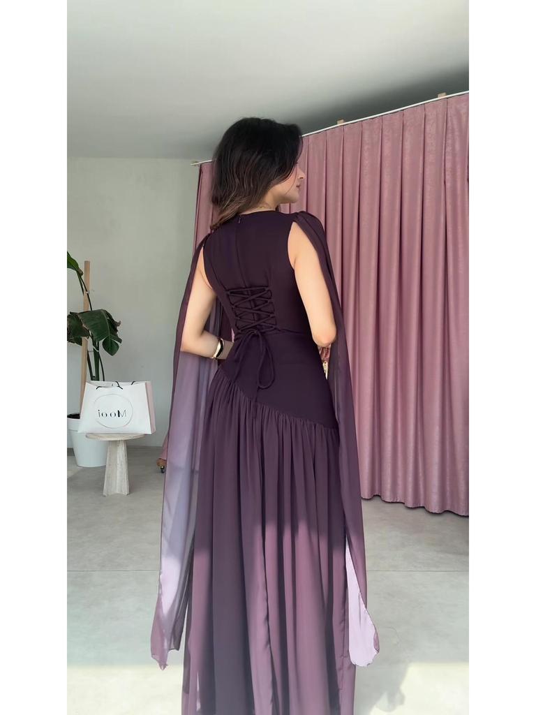 European & American Women's Fashion 2025: Elegant Casual High-Waist Round Neck Long Dress