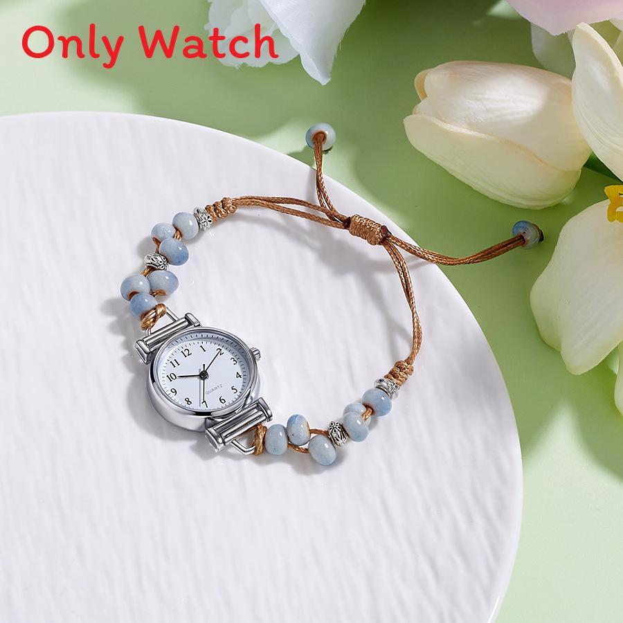 Kleine duftende gewebte Uhr für Damen Armband Digitalanzeige Lässig Elegant Teerosen Perlenuhr
