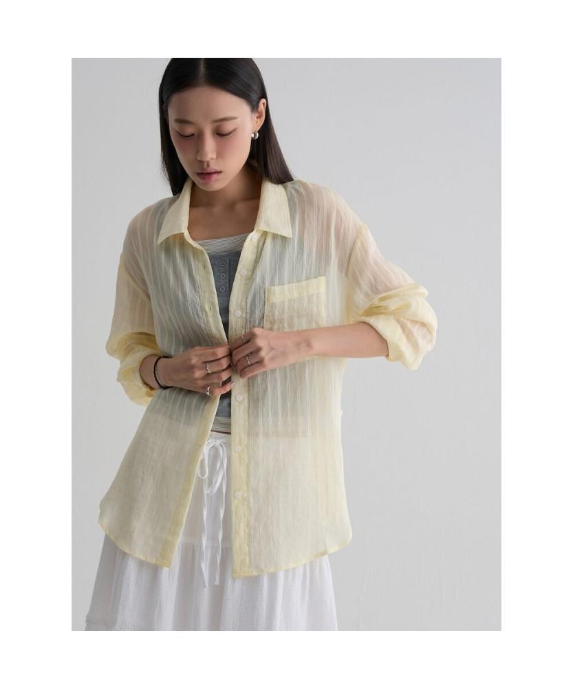 8SECONDS Striped Sheer Variation Shirt Yellow