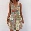 Women Summer Dresses V-Neck Print Sleeveless Sundress Casual Dress