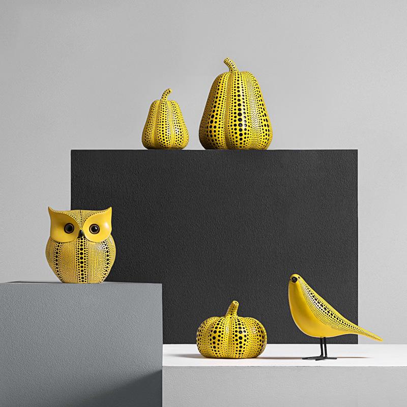 Kürbis Kusama Yayoi Ornamente Moderne Skulptur Punktmuster Eule Vogel Kunst Haus Innen Dekoration Büro Kunst Hochzeiten Weihnachten