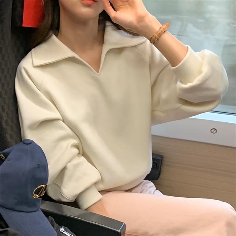 2024 Autumn Women's Korean Style Letter Print Lapel Pullover Hoodie - Loose Artistic Casual Jacket Top