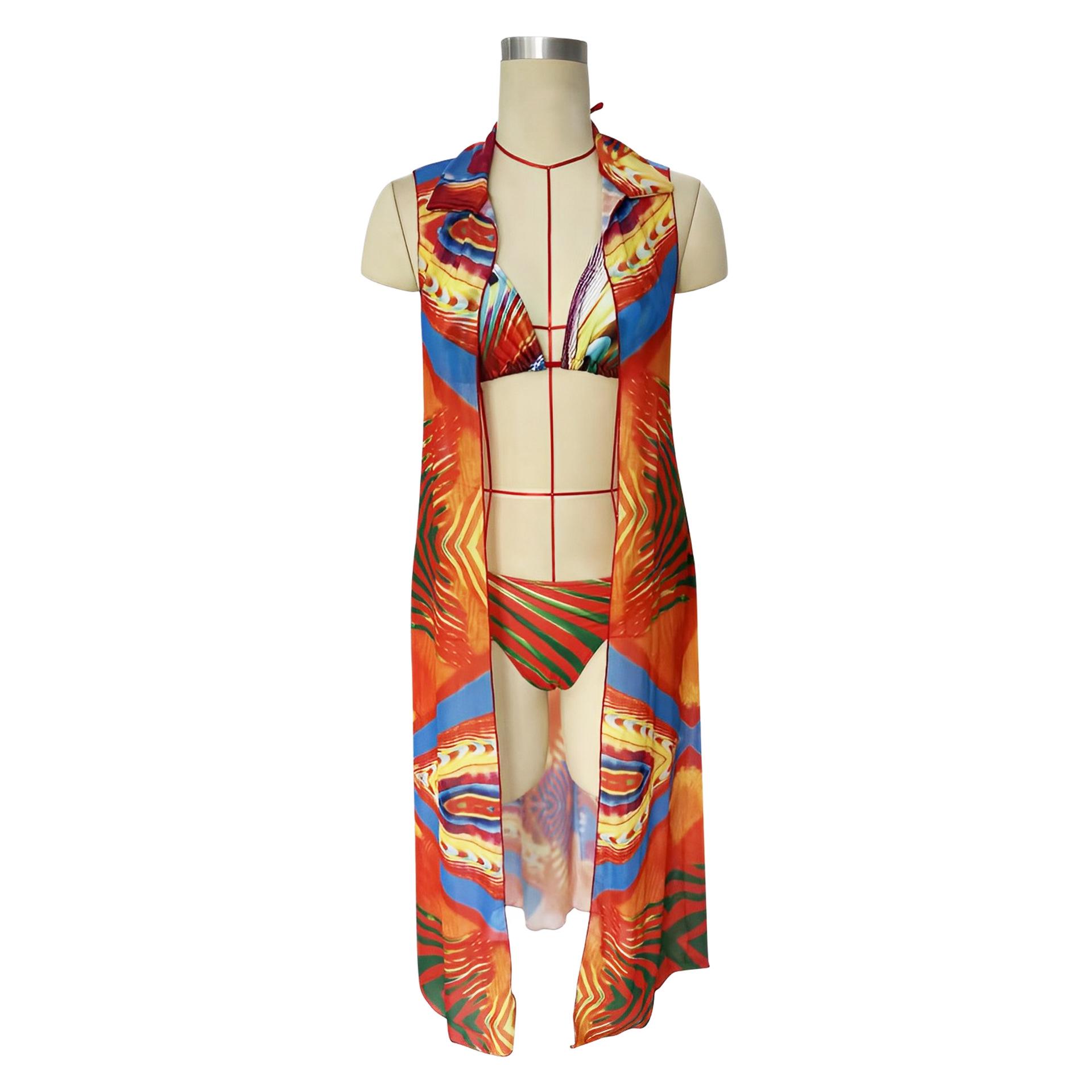 

2024 Xingcheng Новый женский сексуальный купальник-тройка - Бикини с европейским и американским принтом Large