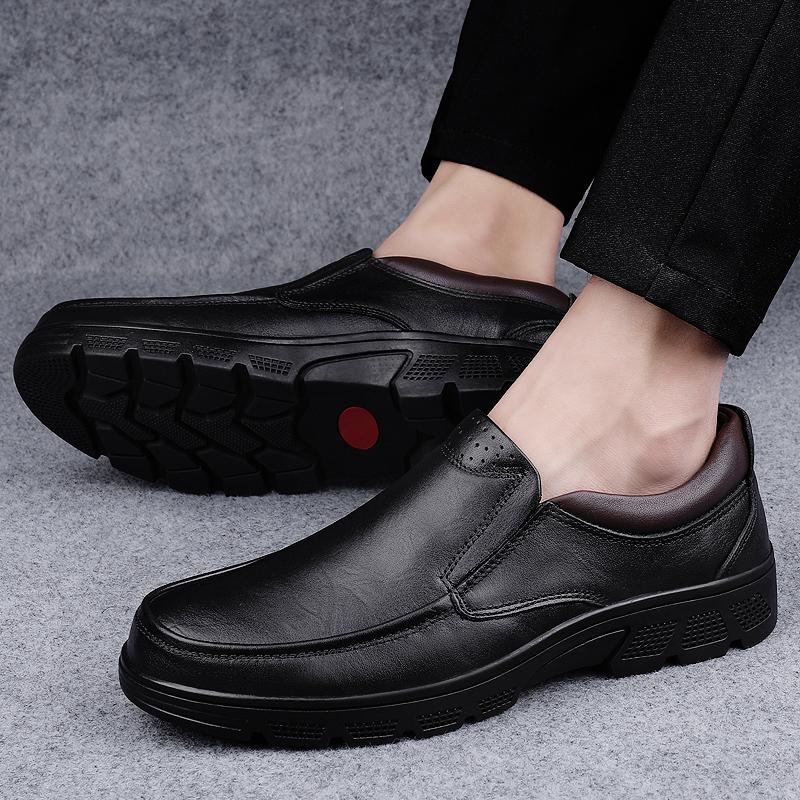 Fashion Classic Brand Men's Genuine Leather Casual Shoes Thick Soled Winter Plush Cotton Shoes Men's Outdoor Commuting Work Shoes