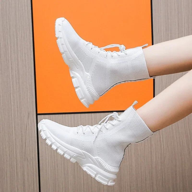 Fashion 2025 Autumn Winter New Couple Socks Shoes Women Thick-soled Casual Large Size Net Red Knitted Short Boots Women Botas De Mujer