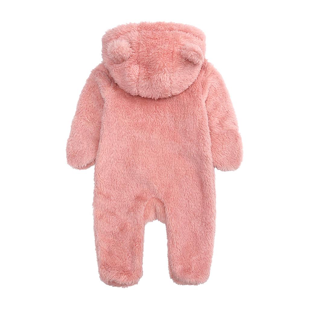 Newborn Baby Boys Winter Fleece Jumpsuit Solid Hooded Romper Zipper Coat Outwear