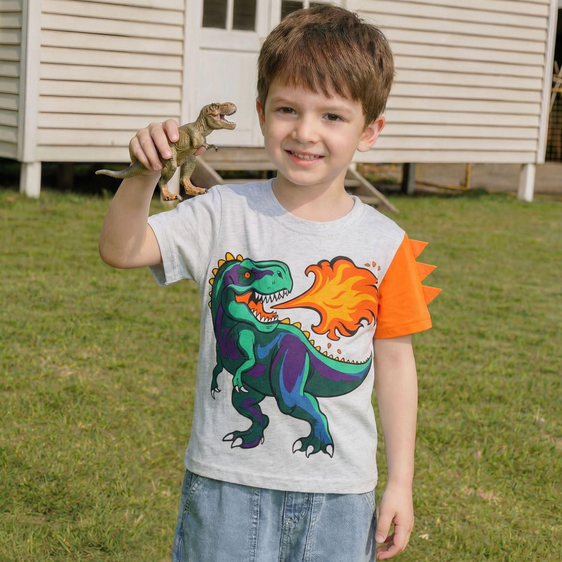 

New boys short-sleeved T-shirt with dinosaur print and round neck 90cm(2-3Y) светло-серый