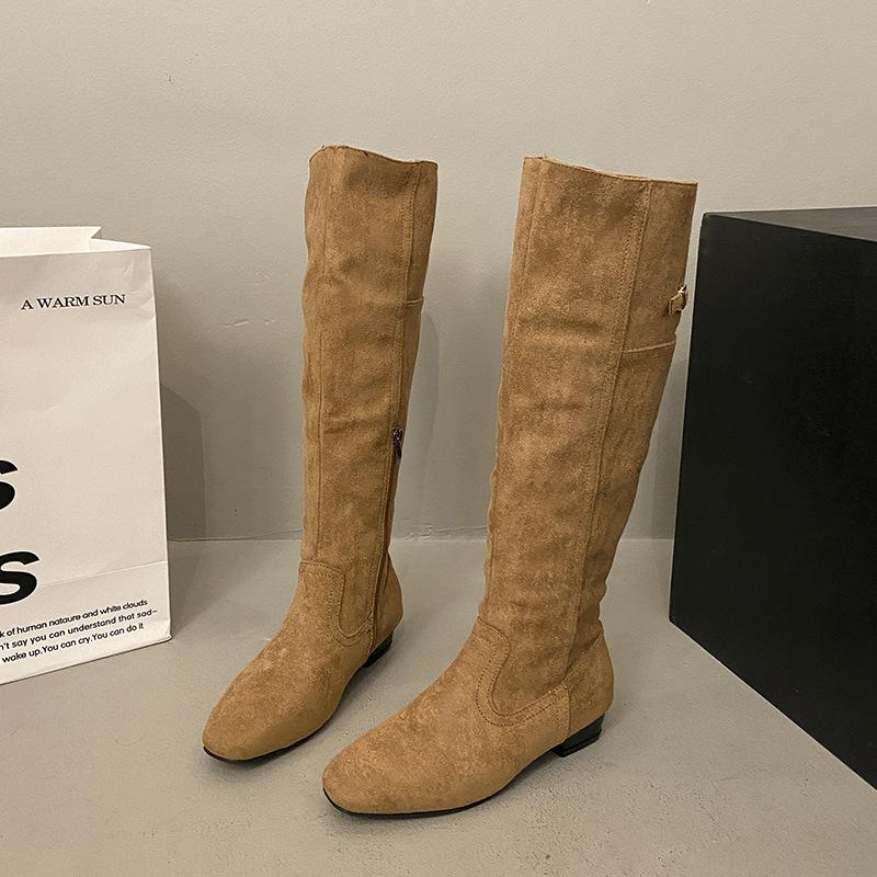 

Остроносые высокие сапоги на каблуке 2025 осень и зима новая ретро замшевая тонкая выше колена два способа носки рыцарские сапоги женские 35 хаки