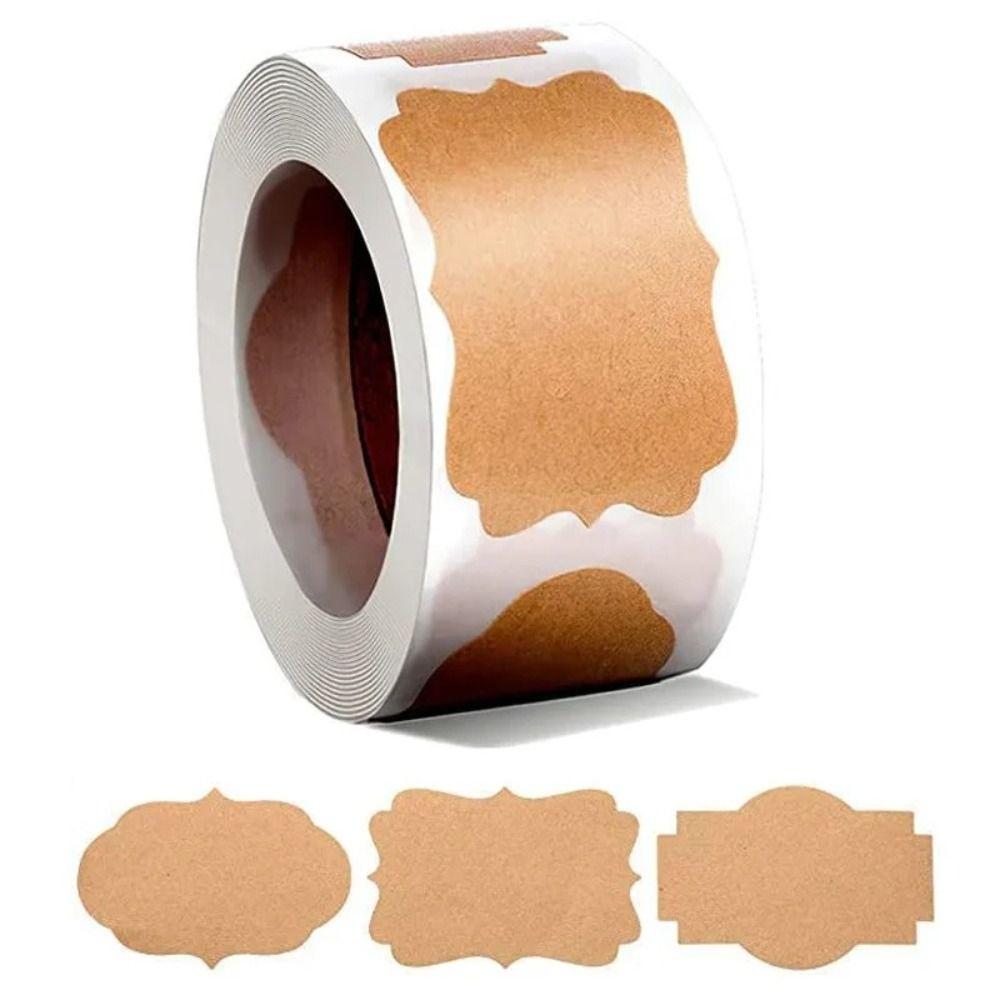 300Pcs/Roll Self-adhesive Kraft Paper Stickers Organizer Label Gift Tags Sealing Jar Tag