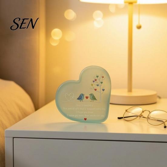 Appreciation Gifts for Long Distance Friend Heart Shape Acrylic Friendship Ornament with Engraved Verse & Bird Tree, Desktop Inspirational Desk Decor
