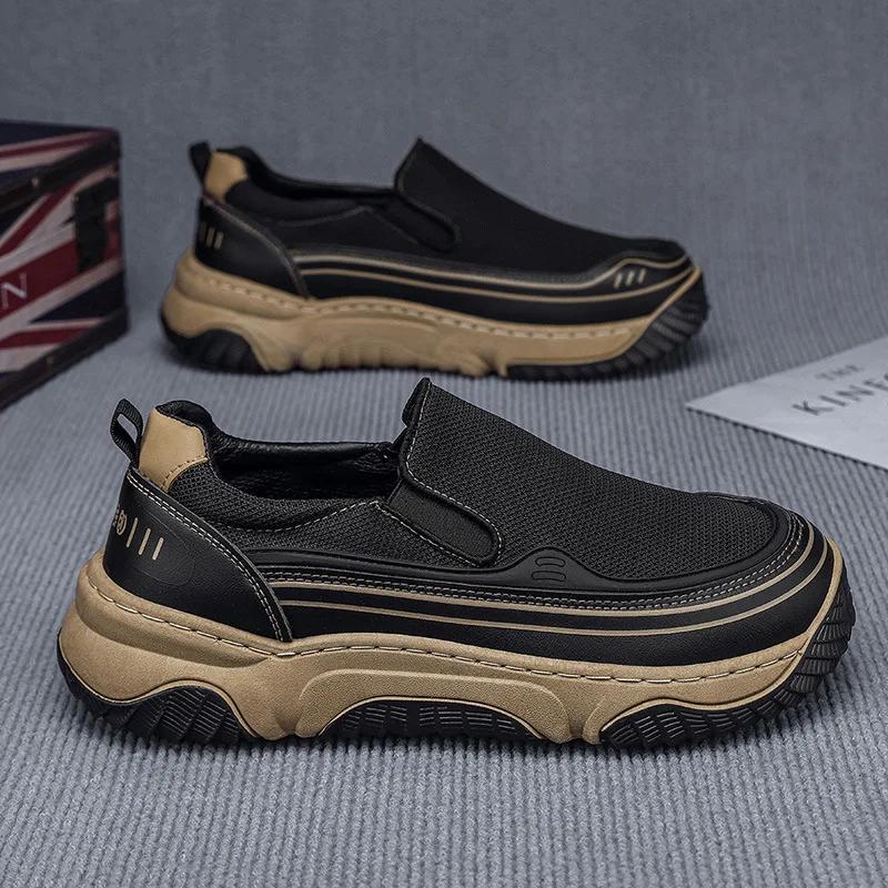 Men's Casual Flats  Summer Mesh Breathable Platform Sneakers Fashion Comfortable Height Increase Slip on Vulcanized Shoes