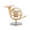4in Miniature Golden French Horn Replica with Stand Instrument Model Ornaments Christmas Gifts