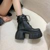 Fashion Spring Black Leather Ankle Boots Women Autumn High Platform Shoes Woman Heels Chunky Motorcycle Boots Booties Mujer