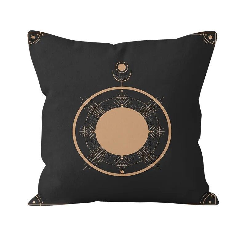 Bohemian Black Sun and Moon Print Pattern Cushion Cover Home Living Room Sofa Pillow