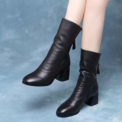 Bottes en cuir Bottes mi-mollet Bottes de mode Bottes pour femmes