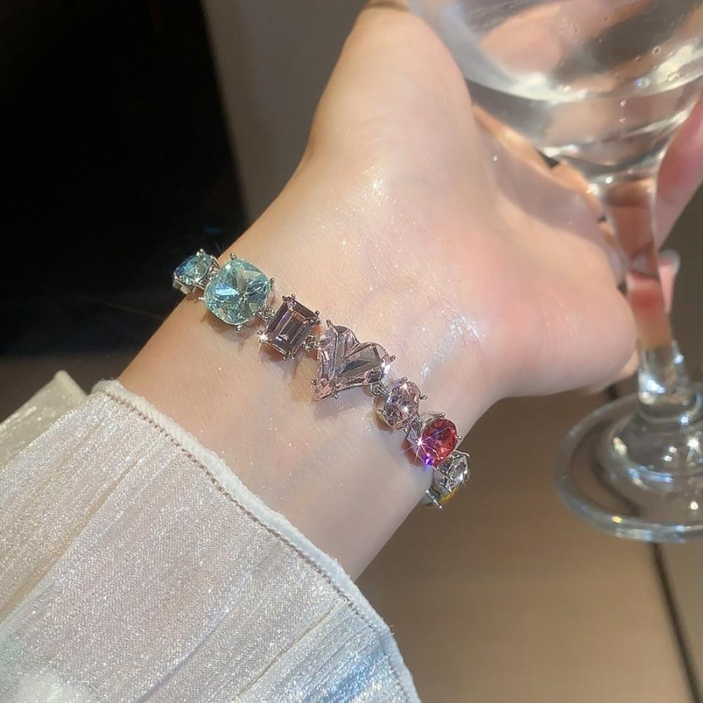 Square Round Zircon Crystal Bracelet Jewelry Accessories Women's Hand Bracelet  Party Dress