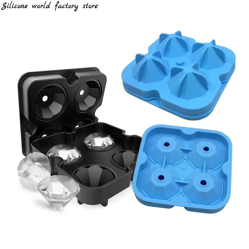 4holes Silicone Ice Mold Silicone Diamond Ice Tray Ice Cream Maker Mould Fruit Cube Mold Ice Cube Tray Mold