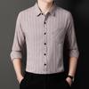 Long-sleeved Striped Spring and Autumn Shirt for Men Middle-aged Business Casual Real Pocket Cotton and Linen Dad Men's Shirt