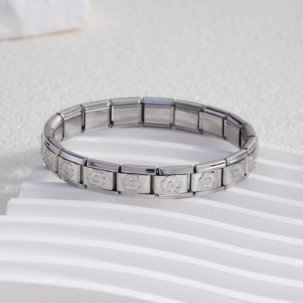 Italian Stainless Steel Love Heart & Star Modular Bracelet - Detachable Elastic Watch Band, European & American Fashion.