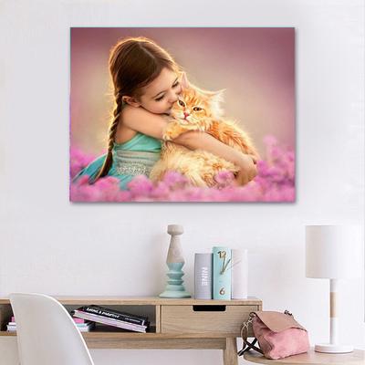 Ricamo a Diamante Pittura Diamante Rotonda Completa Ragazza&Gatto Punto Croce Lavoro a Maglia Mosaico Arredamento per la Casa
