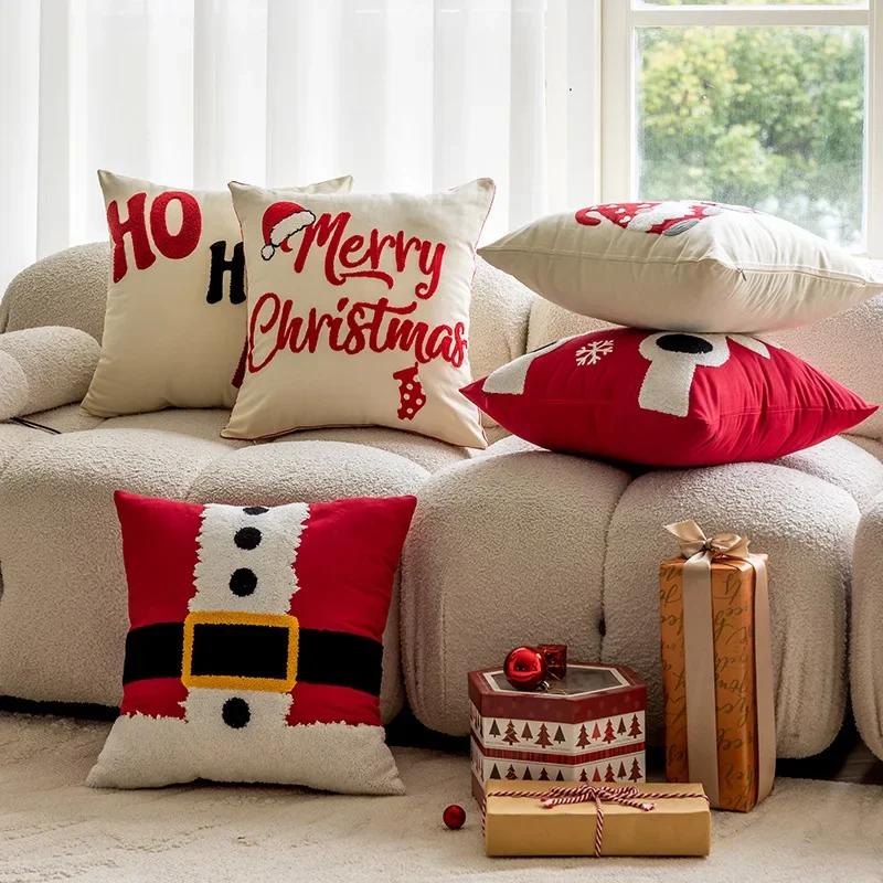 Towel Embroidery Christmas Pillowcase Home Living Room Sofa Cushion Pillowcase Home Christmas Decoration