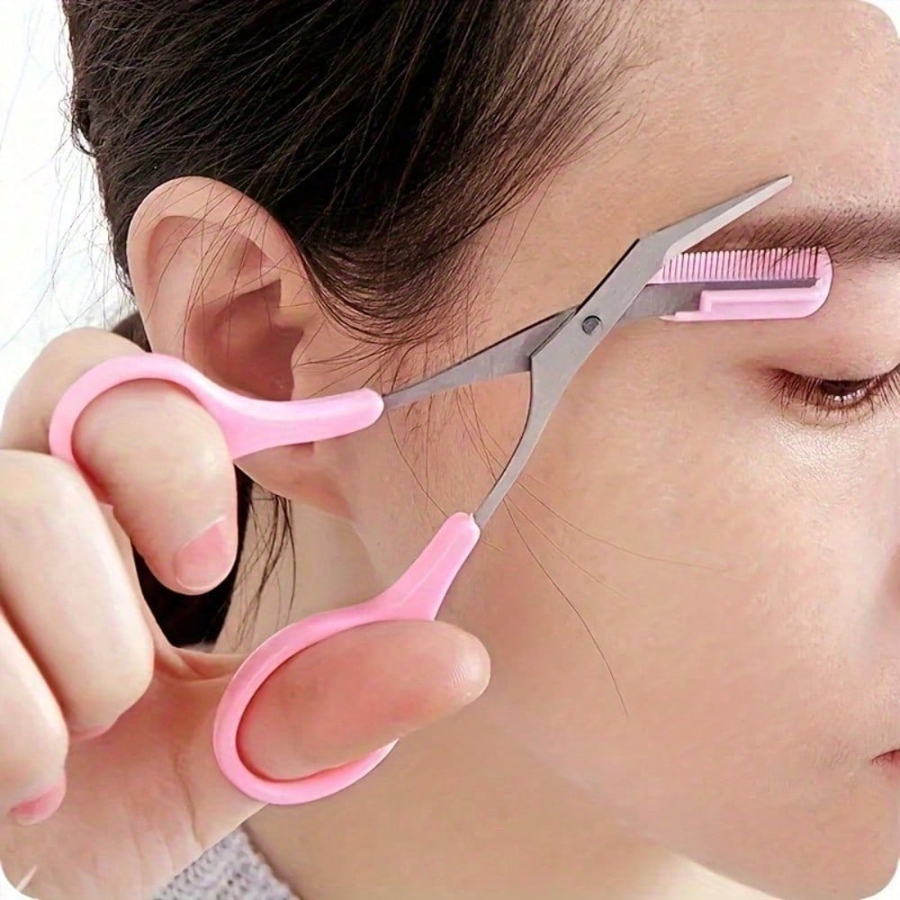 1pc Stainless Steel Eyebrow Trimming Scissors With Comb, Comb And Scissors Integrated, Precise Eyebrow Trimming Tool