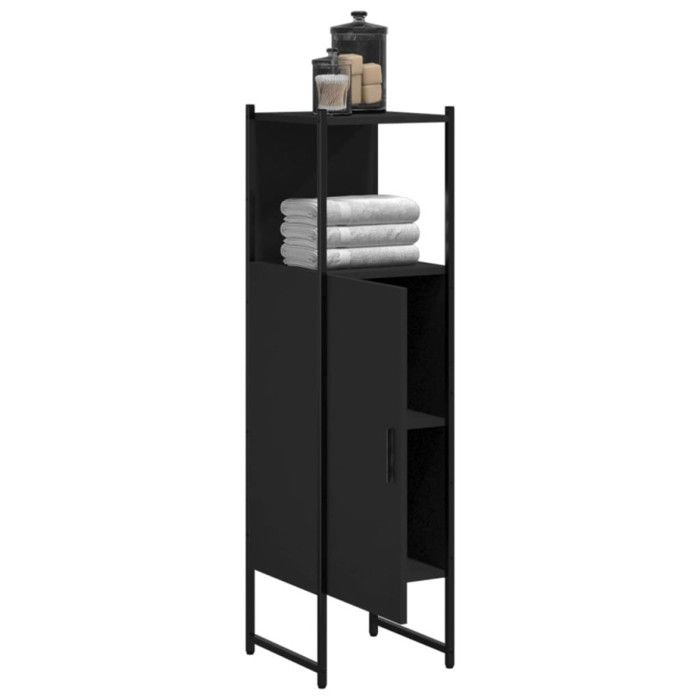 VidaXL Bathroom Cabinet, Column with Storage, Home Interior Toilet Organizer, Modern, Black Wood 842466