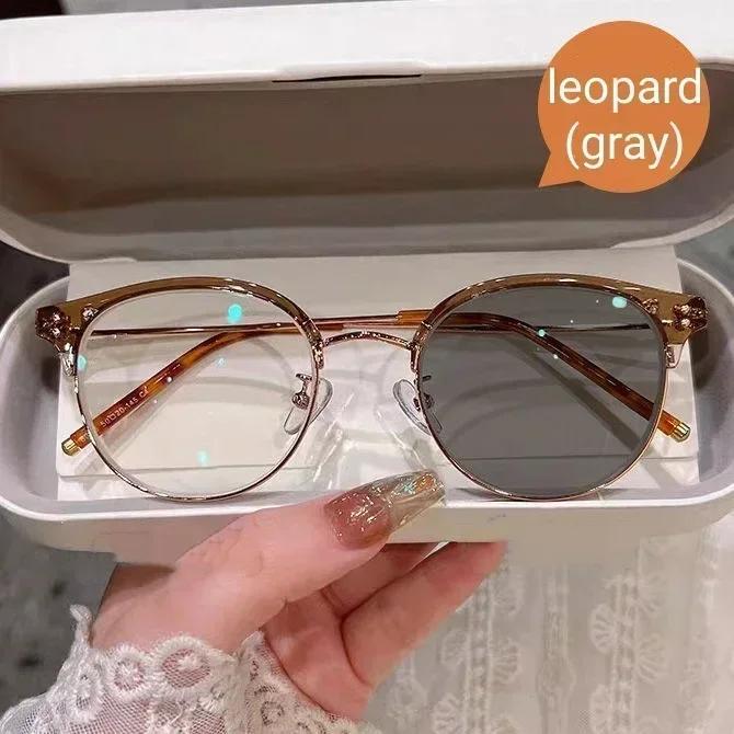 Luxury Round Myopia Glasses Men Women Clear Lens Prescription Color Changing Minus Eyeglasses Anti-blue Ray Eyewear Diopter