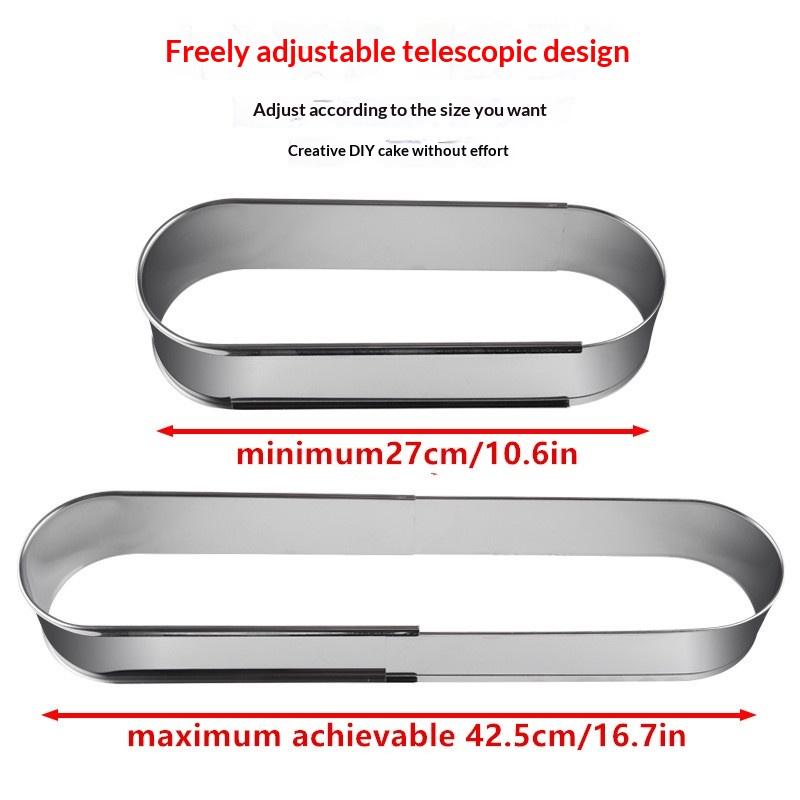 1 Stück Teleskop-Mousse-Ring aus Edelstahl, ovale Form, rostfrei, verstellbarer Mousse-Kuchenring für einfaches Lösen, Backring-Werkzeuge